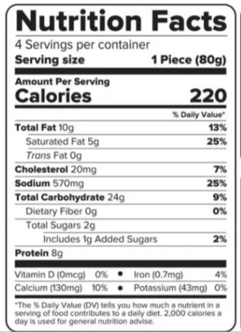 The Nutrition Facts of Haldiram's Paneer Kulcha (4pcs) 