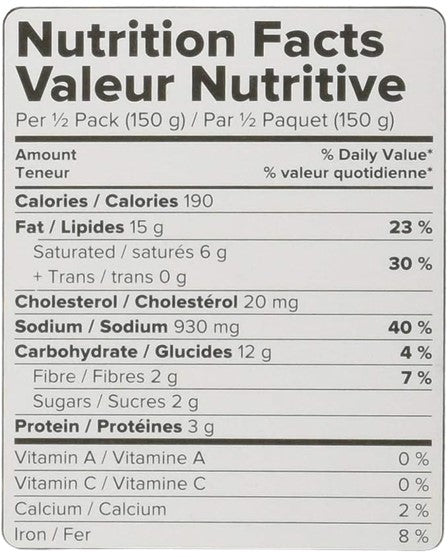 The Nutrition Facts of Haldiram's Pao Bhaji Minute Khana 