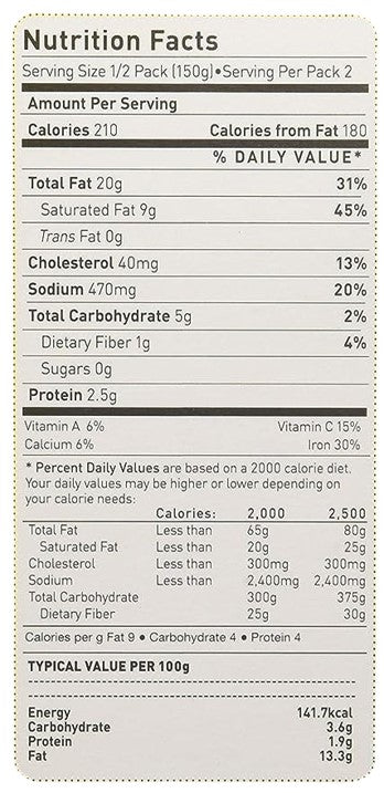 The Nutrition Facts of Haldiram's Sarson Da Saag Minute Khana 