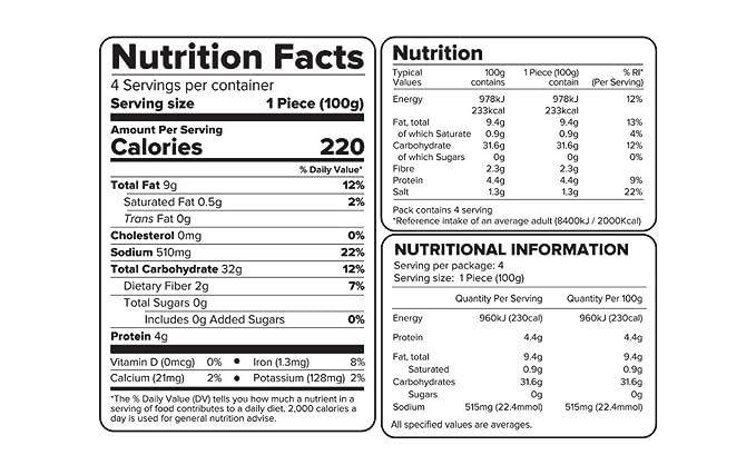 The Nutrition Facts of Haldirams Aloo Pyaz Paratha (4pcs) 