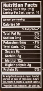 The Nutrition Facts of Honey Tree's Sugar Free Honey (Imitation) 