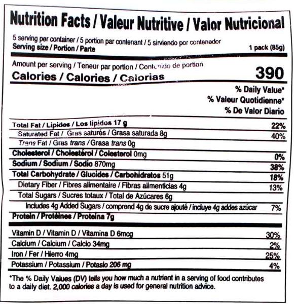 This is the Nutrition of Indomie Barbeque Chicken Flavour.