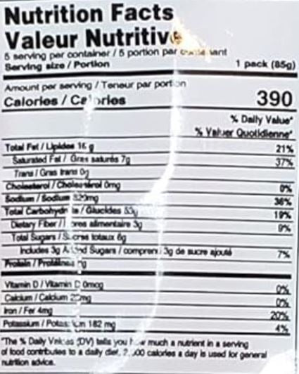 This is the Nutrition of Indomie Stir Fry Noodles 5 pack.