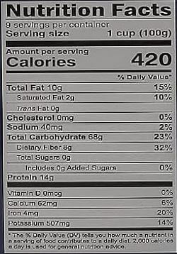 The Nutrition Facts of Jiva Organic Amaranth Flour Whole