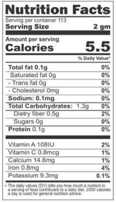 The Nutrition Facts of Jiva Organic Bay Leaves Whole 