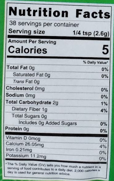 The Nutrition Facts of Jiva Organic Ceylon Cinnamon Powder 