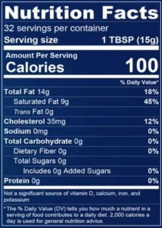 The Nutrition Facts of Jiva Organic Ghee large