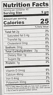 The Nutrition Facts of Jiva Organic Kalonji 
