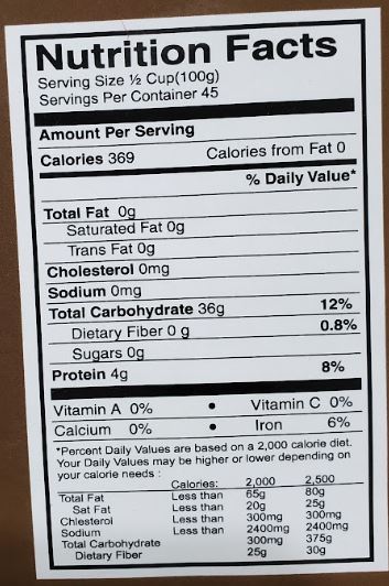 The Nutrition Facts of Jiva Organic Sona Masoori Rice White
