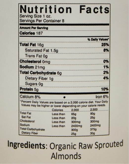The Nutrition Facts of Jiva Organics RAW Almond Butter 