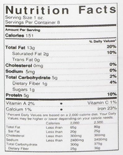 The Nutrition Facts of Jiva Organics RAW Sprouted Pumpkin Seed Butter 