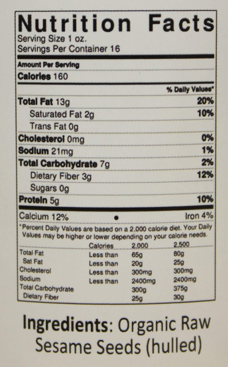 The Nutrition Facts of Jiva Organics Raw Sesame tahini 