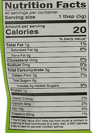 The Nutrition Facts of Jiva Organic Coriander seeds 