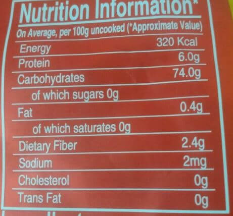 The Nutrition Facts of Kaalar Basmati Sella Rice