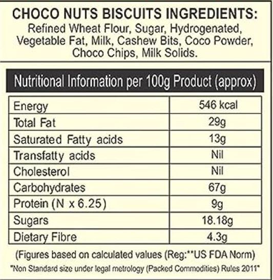 The Nutrition Facts of Karachi Bakery Choco Nuts Biscuits 