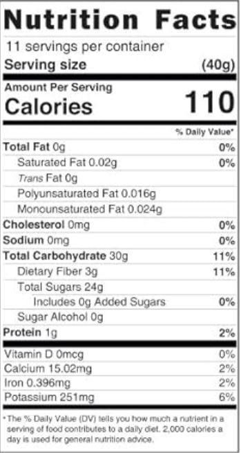 This is the Nutrition of Kartago Organic Date Cube MirchiMasalay