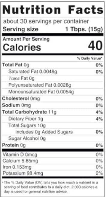 This is the Nutrition of Kartago Organic Date Sugar.