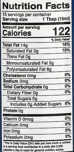 The Nutrition Facts of Kevala Extra Virgin Organic Sesame Oil