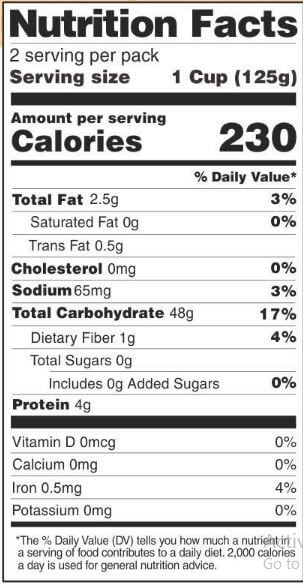 The Nutrition Facts of Khazana Organic Basmati Rice