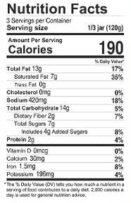 The Nutrition Facts of Khazana Organic Chicken Korma Simmer Sauce 