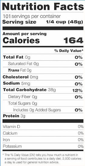 The Nutrition Facts of Khazana Premium Basmati Rice