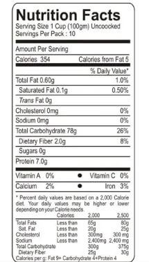 The Nutrition Facts of Kohinoor Extra Fine Basmati Rice