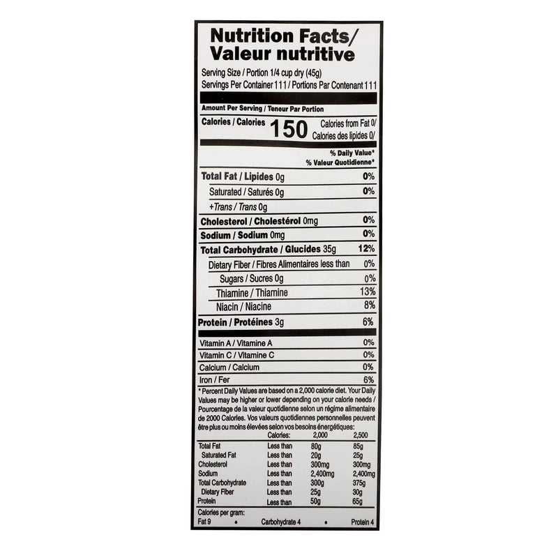 The Nutrition Facts of Lal Qila Majestic Extra Long Grain Basmati Rice