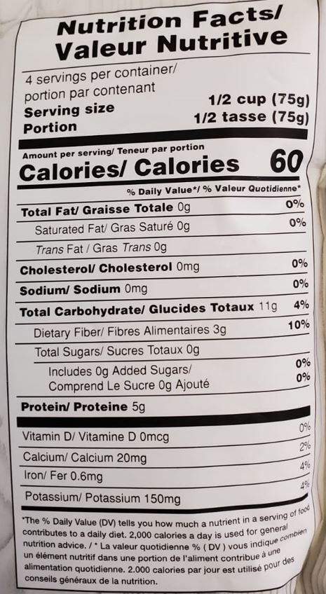 The Nutrition Facts of Laxmi Green Peas 