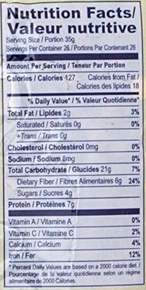 The Nutrition Facts of Laxmi Kala Chana