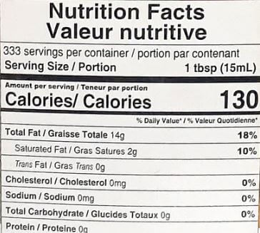 The Nutrition Facts of Laxmi Sesame Oil
