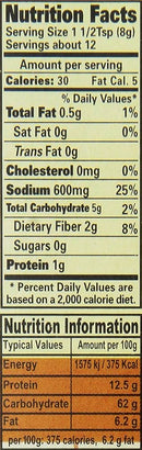 The Nutrition Facts of Laziza Achar Gosht Masala 