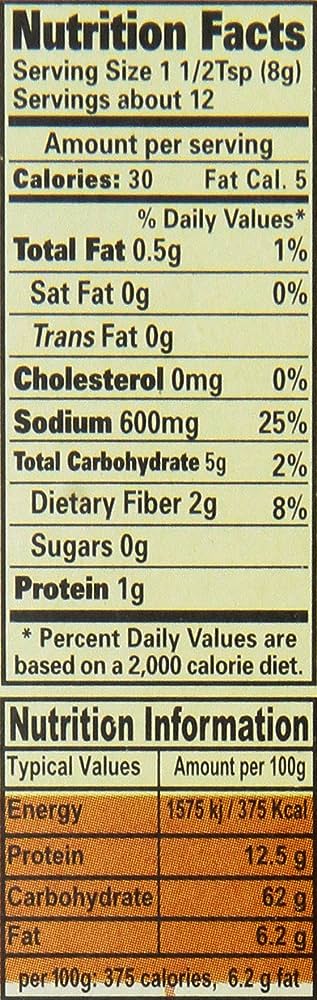 The Nutrition Facts of Laziza Achar Gosht Masala 