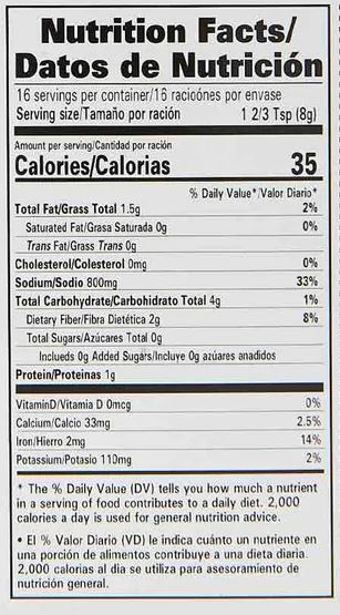 The Nutrition Facts of Laziza Chicken Masala 