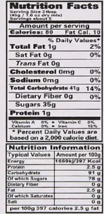 The Nutrition Facts of Laziza Falooda (Jelly) Mix 