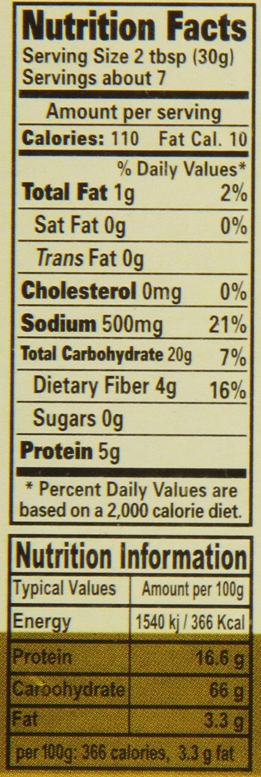 The Nutrition Facts of Laziza Pakora 
