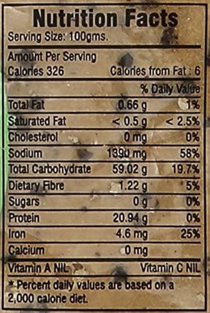 The Nutrition Facts of Lijjat Punjabi Masala papad 