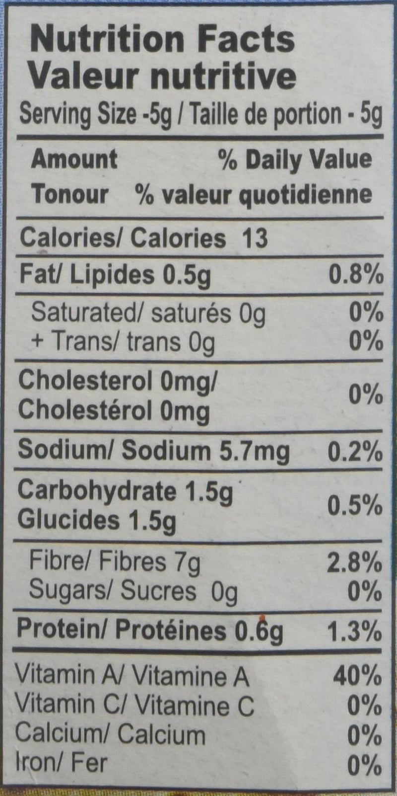 The Nutrition Facts of MDH Tandoori BBQ Mix 