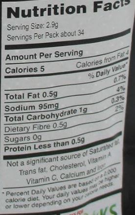 The Nutrition Facts of MTR Garam Masala Powder
