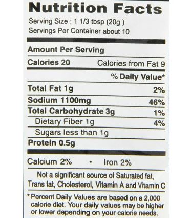 The Nutrition Facts of MTR Madras Sambhar Powder