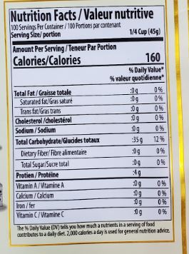 The Nutrition Facts of Mahmood 1121 Sellla Basmati Rice