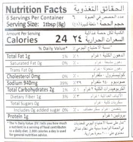 The Nutrition Facts of Mehran Tandoori Masala 