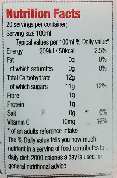 The Nutrition Facts of Meraj Pomegranate Drink Large 