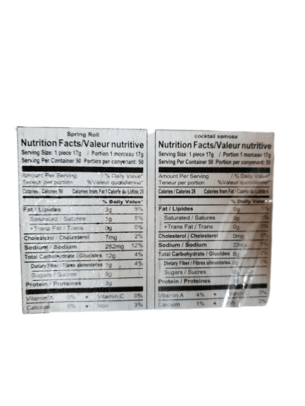 The Nutrition Facts of Mezban Combo Selection (Cocktail Samosa & Spring Rolls) 