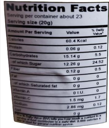 The Nutrition Facts of Mitchell's Jam Golden Apple