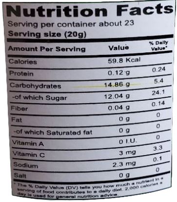 The Nutrition Facts of Mitchell's Jam Mango