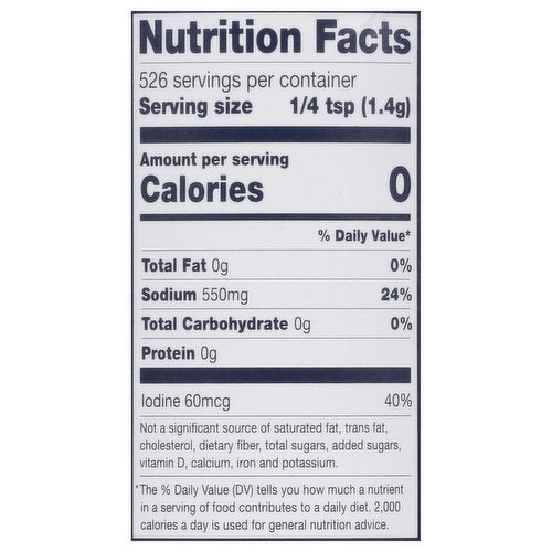 The Nutrition Facts of Morton Iodized Salt 