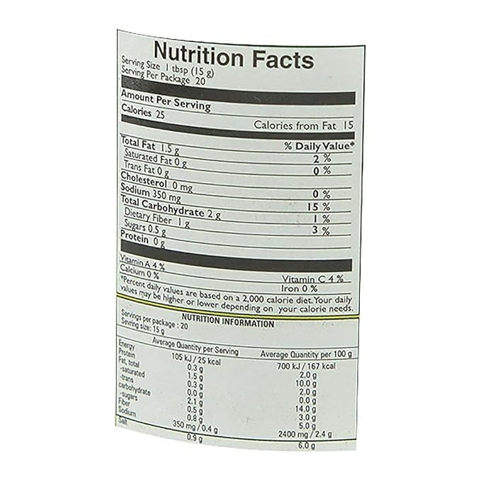 The Nutrition Facts of Mother's Recipe Amla Pickle 