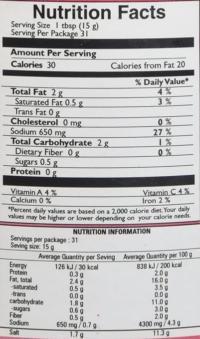 The Nutrition Facts of Mother's Recipe Gujarati Khaman Gunda  Pickle 