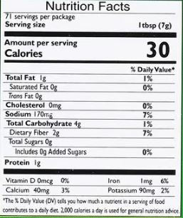 The Nutrition Facts of Mother's Recipe Madras Curry Powder Large 