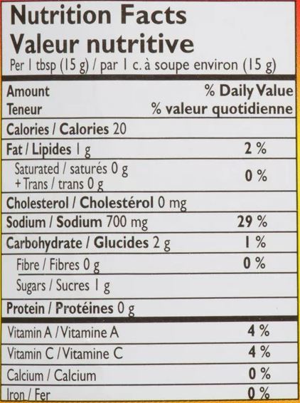 The Nutrition Facts of Mother's Recipe Mango & Chilli Pickle 